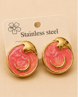 Abstract Pink & Gold Circular Earrings