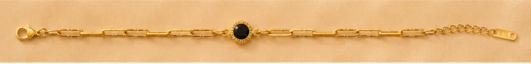 Black Onyx Solitaire Gold Link Bracelet