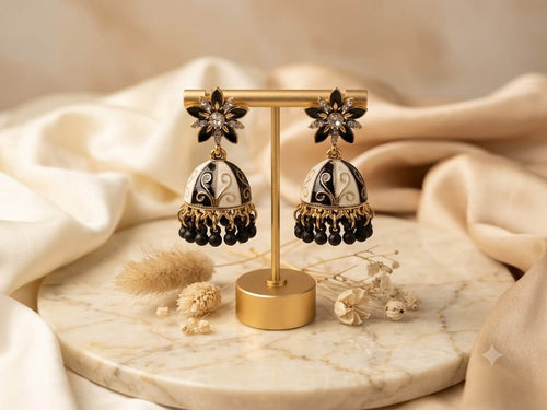 Black And White Enamel Jhumka