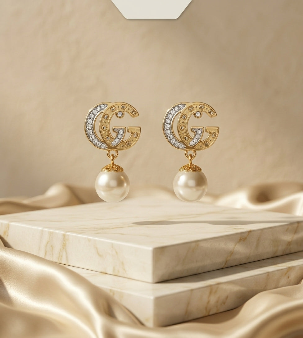 Golden Pearl Drop Earrings