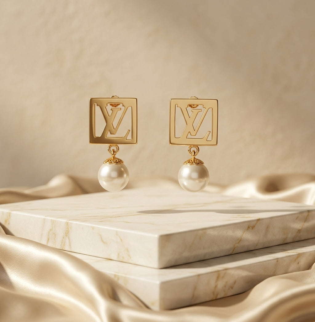 Golden Pearl Drop Earrings