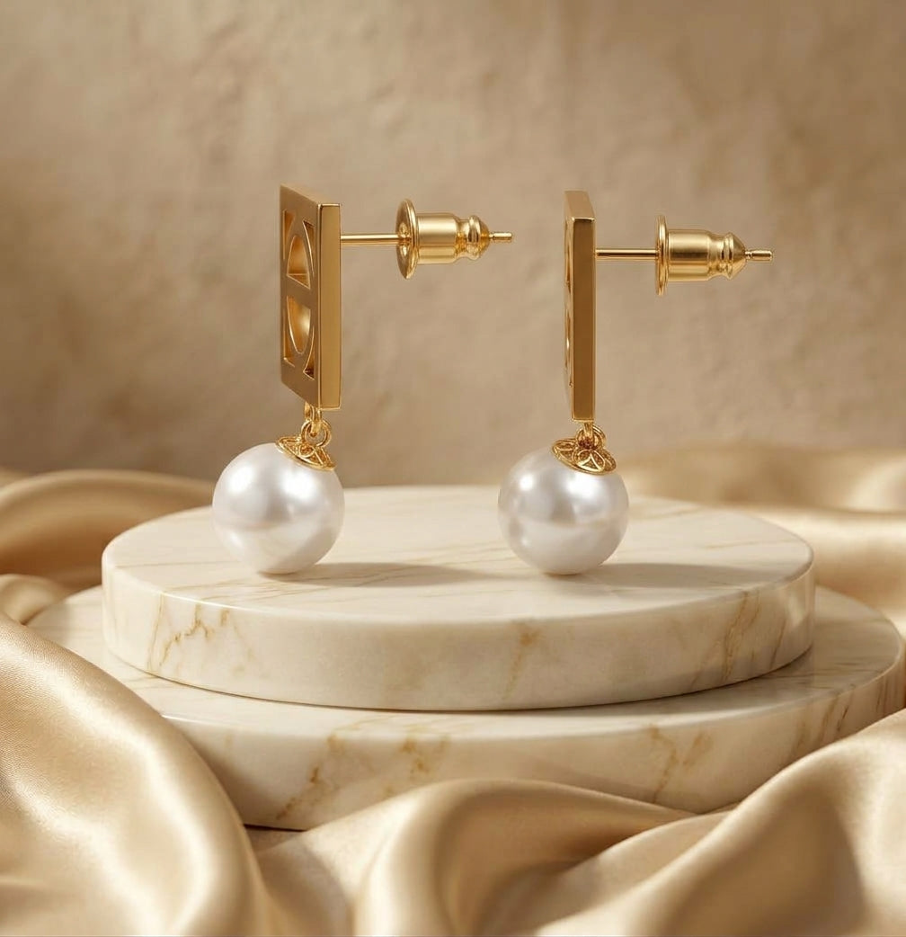 Golden Pearl Drop Earrings