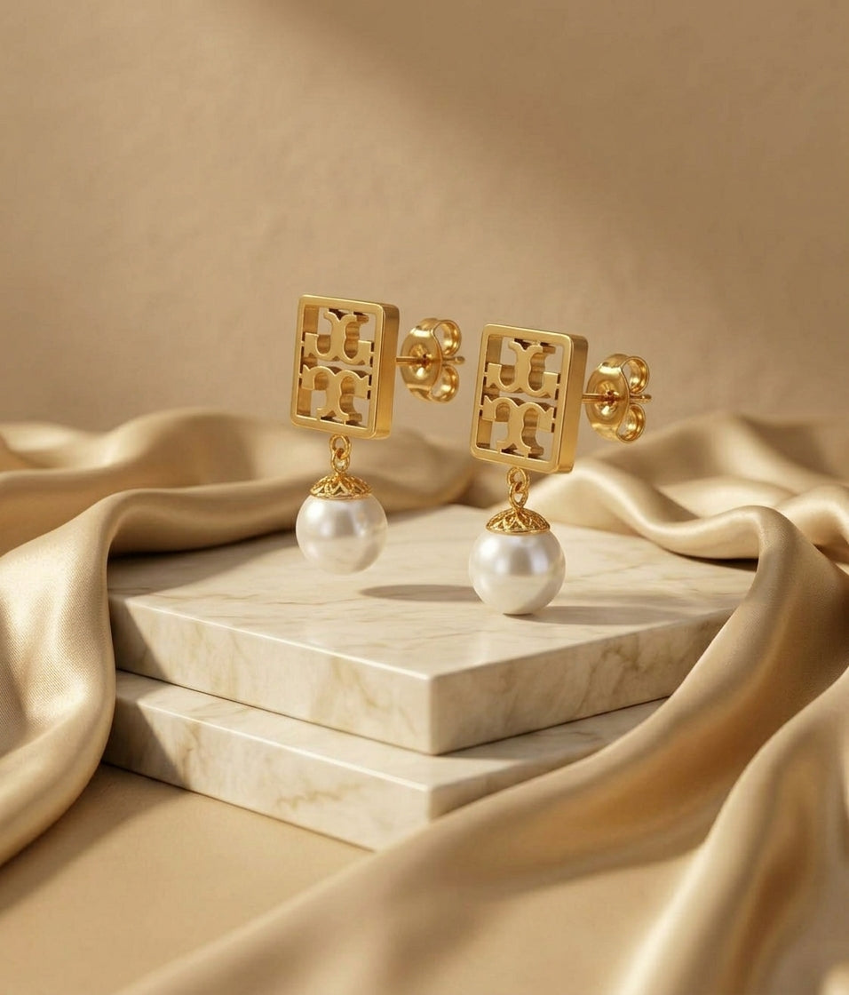 Golden Pearl Drop Earrings