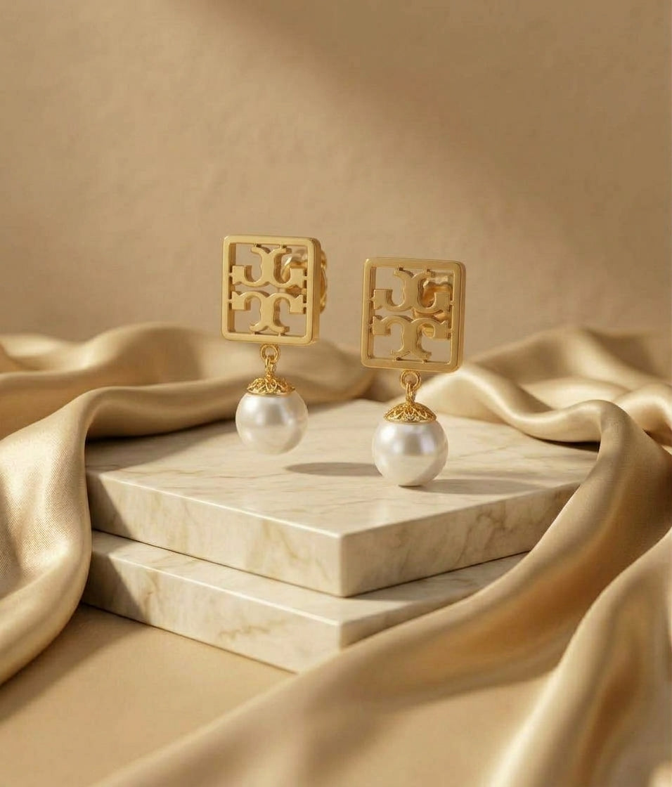 Golden Pearl Drop Earrings