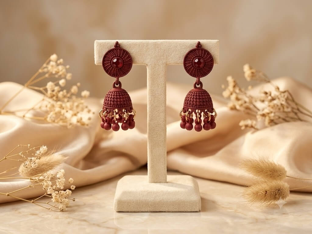 Maroon Matte Obsidian Rhythm Jhumkas
