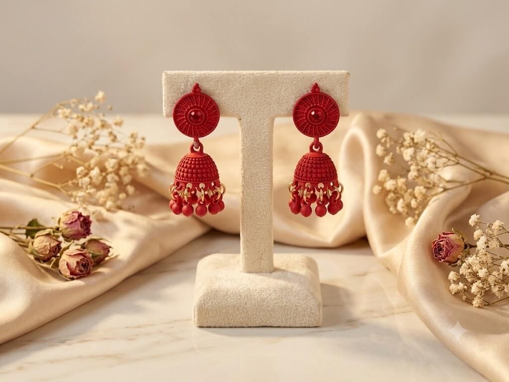 Maroon Deep Red Matte Jhumka
