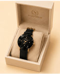 Naqsheh Champagne & Black Faceted Leather Watch