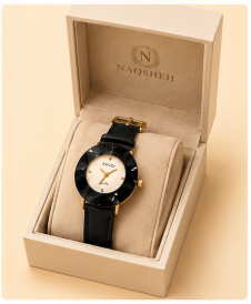 Naqsheh Onyx Black Faceted Leather Watch
