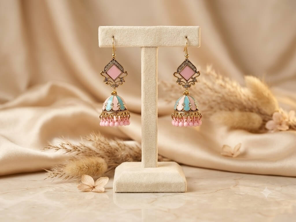 Pastel Square Top Sky Blue And Pink Jhumka