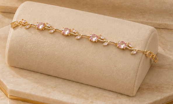 Pink Crystal Leaf Vine Gold Bracelet