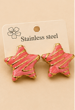 Pink Enamel Star Earrings