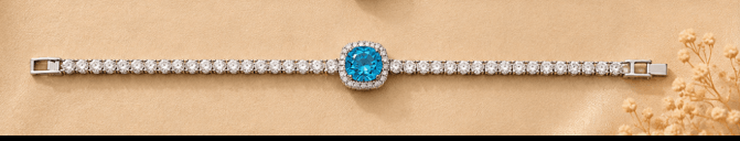 Round Aquamarine Blue Halo Tennis Bracelet