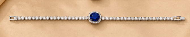 Round Sapphire Halo Diamond Tennis Bracelet