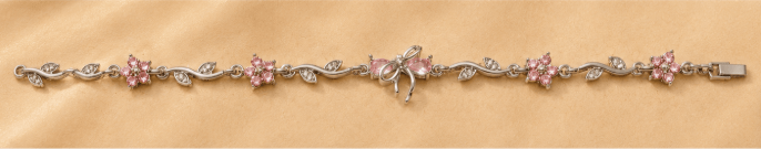 Silver Floral Bow & Pink Crystal Bracelet