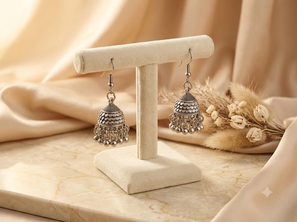 Silver Oxidized Jhumkas