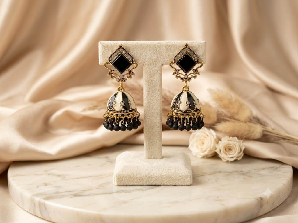 Square Top Black Jhumkas