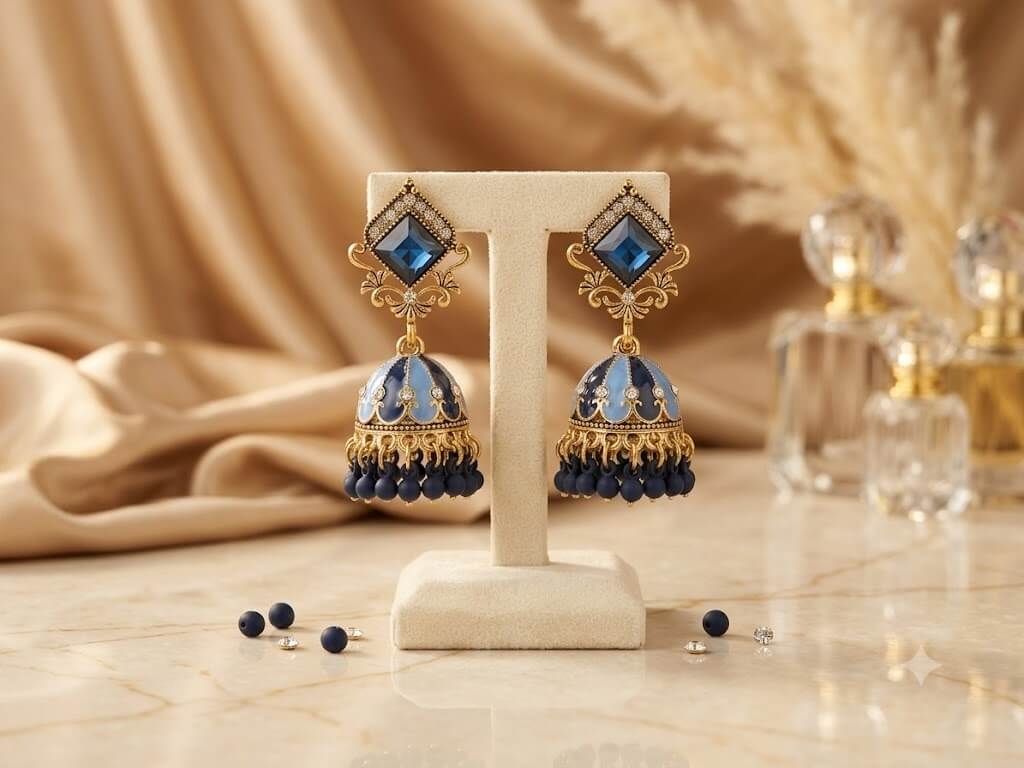 Square Top Blue Jhumkas