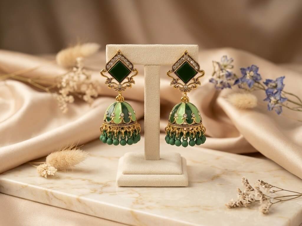 Square Top Green Jhumkas
