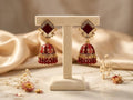 Square Top Maroon Meenakari Jhumka