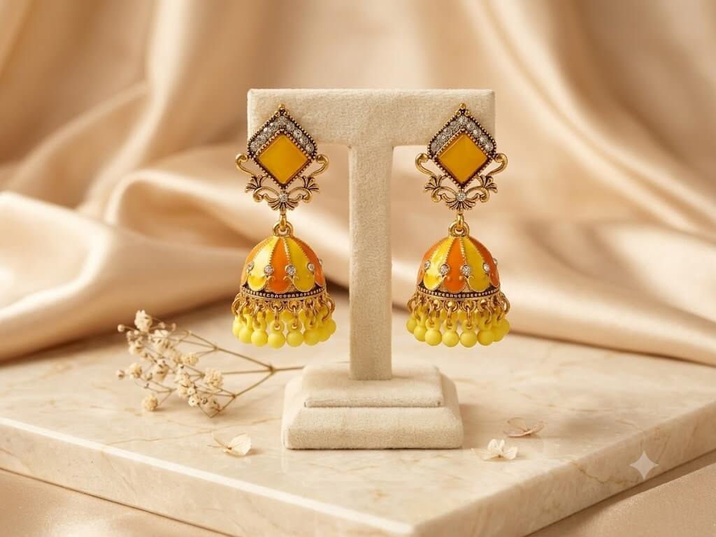 Square Top Yellow Jhumkas