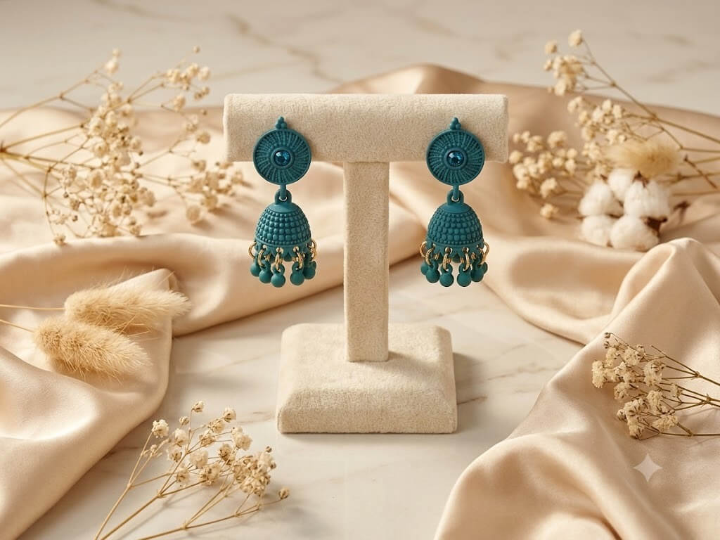 Teal Blue Peacock Green Matte Jhumka