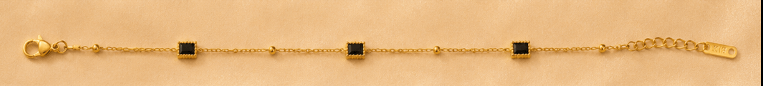 Triple Black Gemstone Gold Station Bracelet