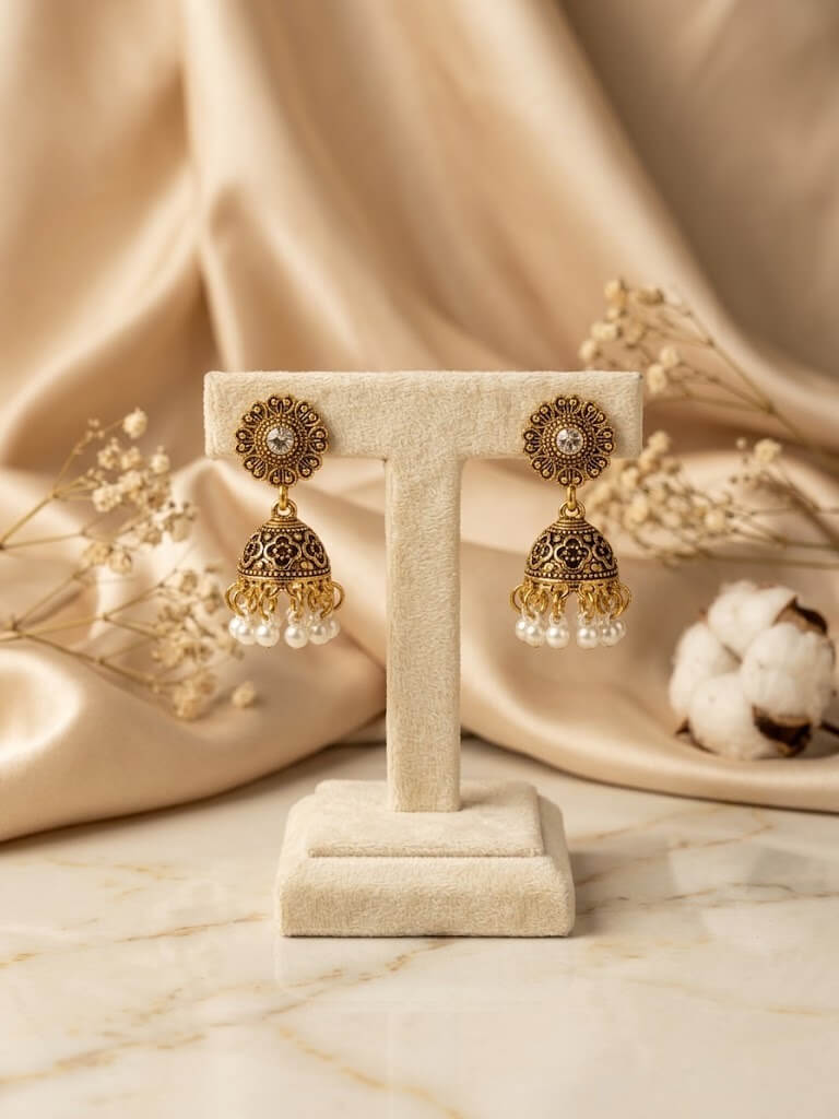 Antique-Style, Gold-Plated Jhumka