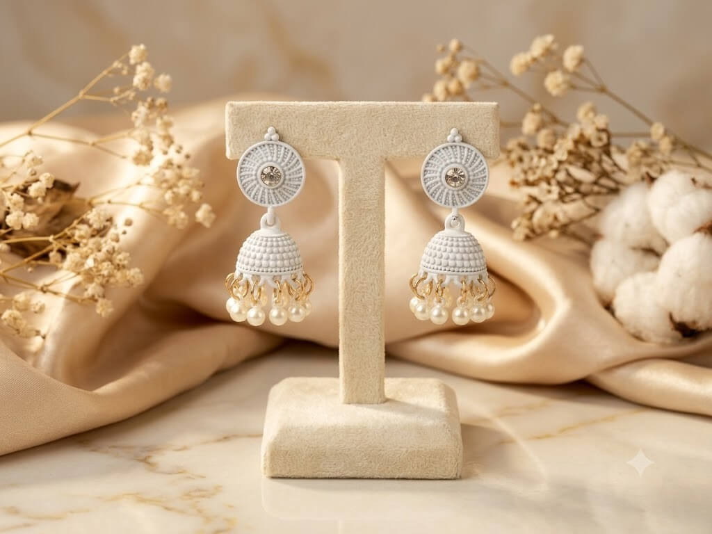 White Matte Obsidian Rhythm Jhumkas